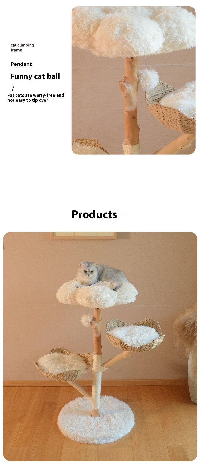 Natural Fruit Tree Cat Climbing Frame Solid Wood Rattan Cat Nest Cat Tree